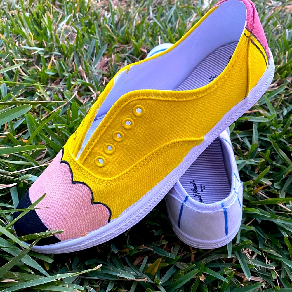 Hand painted pencil & paper shoes 💛